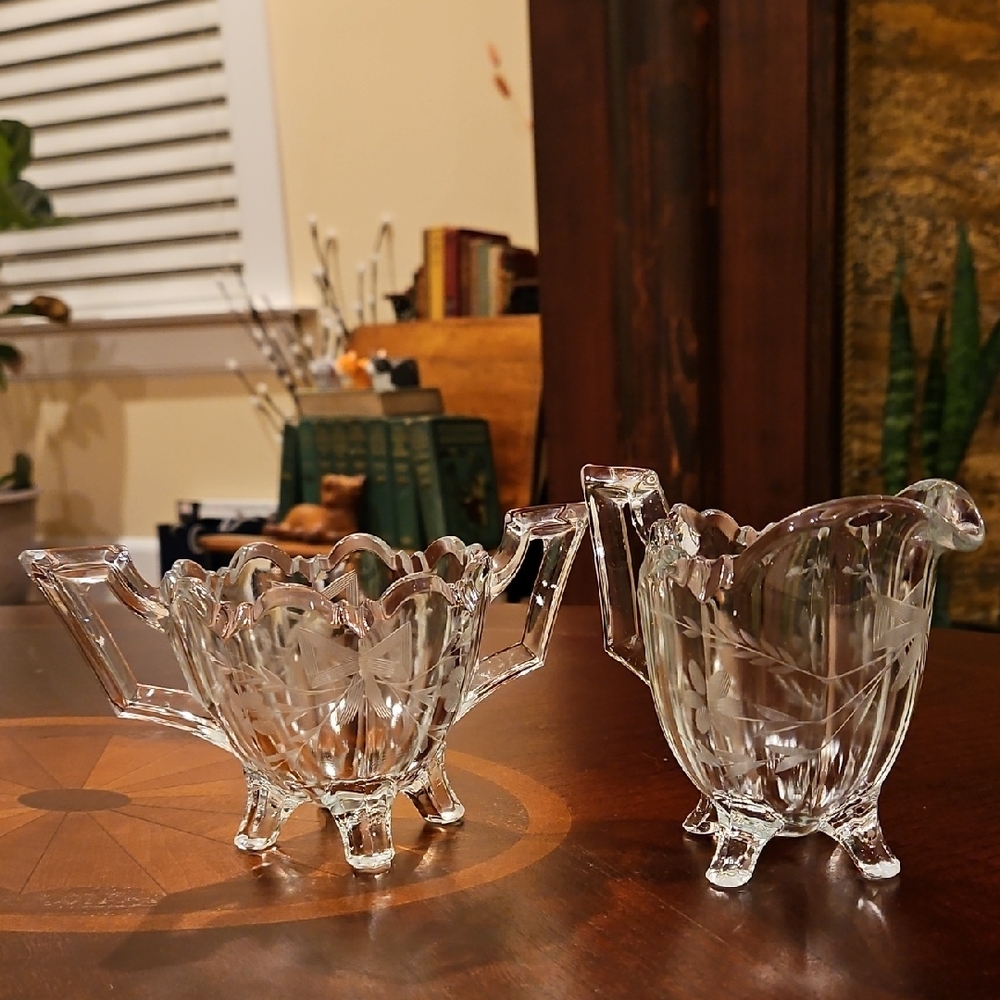 Vintage Indiana Glass No. 125 Fluted Colonial Etched Creamer & Sugar Set
